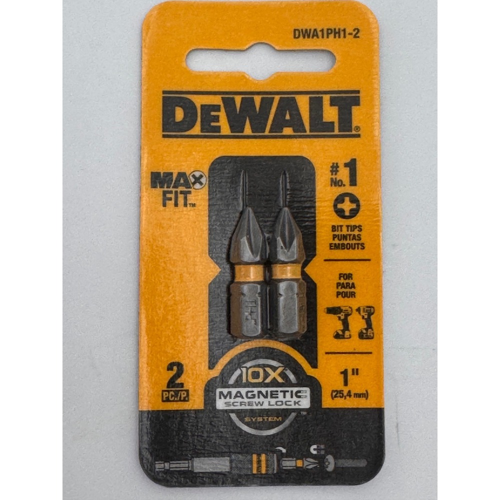DeWALT Max Fit #1 Phillips Bit 2-Pack 1 Inch DWA1PH1-2 Magnetic Screw Lock